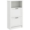 HOMCOM Modern Shoe Cabinet with 2 Flip Drawers and Adjustable Shelves, Narrow Shoe Storage Cabinet with Open Compartment, Holds 10 Pairs for Entryway, Hallway, White