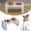 PawHut Raised Dog Bowl Feeding Bowls with Stand for Medium Dogs Elevated Pet Bowls Water Food Feeder 58L x 31W x 25H cm - White