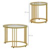 HOMCOM Nest of Tables, Round Coffee Tables Set of 2 with Tempered Glass Top and Steel Frame for Living Room, Gold Tone