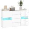 HOMCOM LED Sideboard for Living Room, High Gloss 2-Door Storage Cabinet with 4 Drawers and Remote Control, White