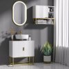 kleankin Modern Bathroom Sink Cabinet, Freestanding Under Sink Storage Cabinet, Space Saving Wooden Basin Cupboard with 2 Doors and Gold Steel Legs, 60 x 30 x 65 cm, White