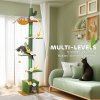 PawHut Floor-to-Ceiling Cat Tree, 230-275cm Height Adjustable Cat Tower, 6-Level Activity Centre for Indoor Cats with Scratching Posts, Cat House, Hammock, Toy Ball, Green