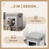 PawHut Cat House Cave, Cat Bed Cube with Scratching Pad, Soft Detachable & Washable Cushion, Toy Ball, for Indoor Kittens, Grey