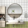 kleankin 45cm Wall Mounted Bathroom Mirror, Round Mirror with Shelf, Framed Makeup Mirror for Home Decoration