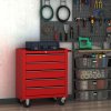 HOMCOM 5 Drawer Tool Box, Lockable Steel Tool Chest on Wheels, Rolling Chest Cabinet with 5 Drawers and Handle for Workshop, Garage, Red