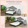 PawHut Rattan Dog House, Extendable Outdoor Wicker Dog Bed w/ Water-Resistant Roof, Removable Cushion, for Small and Medium Dogs - Cream White