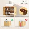 HOMCOM Under Sink Bathroom Cabinet, Bamboo Freestanding Under Sink Cabinet with Adjustable Shelf and Slat Doors for Basin without Pedestal, Natural