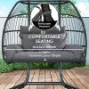 Outsunny Rattan Double Hanging Egg Chair with Stand, Foldable Wicker Swing Egg Chair with Cushion, Head Pillows, Steel Frame, Hammock Chair for Indoor Outdoor, Capacity 260 kg, Dark Grey