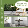Outsunny 66cm Garden Side Table, Round Bistro Coffee Table, Outdoor Patio Table with Steel Frame and Slat Tabletop for Balcony and Porch, Brown Wood Grain