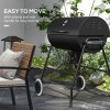Outsunny Charcoal Barbecue Grill, Portable Barrel BBQ Trolley Smoker with Wheels, Ash Catcher and Thermometer for Outdoor Garden Party Cooking, Black