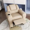HOMCOM Kids Recliner, PU Leather Kids Armchair, Child Chair, Toddler Armchair with Adjustable Backrest, Footrest, Padded Headrest, Cup Holder, Beige
