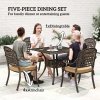 Outsunny 5 Pieces Cast Aluminium Garden Dining Set, 4 Seater Garden Table and Chairs with Parasol Hole, Outdoor Garden Furniture Set with Cushions for Patio, Bronze Tone