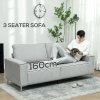 HOMCOM Modern 3 Seater Sofa with Spring Cushion, 193cm Fabric Sofa Couch with Back Pillows, Upholstered Corduroy Settee for Living Room, Bedroom, Home Office, Light Grey