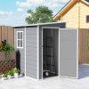 Outsunny 4 x 5FT Plastic Garden Shed with Floor, Lean to Shed, Lockable Tool Storage House with Window, Vent and Plastic Roof, Grey