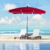 Outsunny 2 x 1.3m Garden Parasol Umbrella, Outdoor Market Table Umbrella with Ruffles & Aluminium Pole, Rectangular Tilting Parasol Sun Shade Canopy, Red