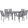 Outsunny 6 Seater Garden Dining Set with Stackable Armchairs, WPC Top Dining Table, Outdoor Table and Chairs, Garden Furniture Set, Light Grey