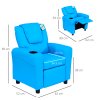 HOMCOM Kids Recliner, PU Leather Kids Armchair, Child Chair, Toddler Armchair with Adjustable Backrest, Footrest, Padded Headrest, Cup Holder, Blue