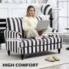 HOMCOM Modern Cuddle Chair, Velvet Single Sofa Armchair with Stripe, Turned Legs and Wide Seat, Upholstered Snuggle Chair for Living Room, Bedroom, Black and White