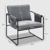 HOMCOM Modern Accent Chair, Chenille Armchair with Side Pockets and Steel Frame, Upholstered Reading Chair for Bedroom, Living Room, Grey