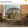 Outsunny Egg Chair Outdoor, 2 Seater Folding Weave Garden Furniture Chair with Cushion, Cup Pockets for Patio Balcony - Khaki