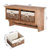 HOMCOM Entryway Coat Rack Wall Mounted Shelf w/ 2 Corn Husk Baskets and Hooks, Brown