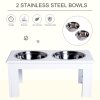 PawHut Raised Dog Bowl Feeding Bowls with Stand for Medium Dogs Elevated Pet Bowls Water Food Feeder 58L x 31W x 25H cm - White