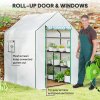 Outsunny Walk-in Greenhouse with 3 Tier 8 Shelves, Small Greenhouse with Reinforced PE Cover, Garden Plant Growhouse with Roll-up Door and Three Mesh Windows, 140 x 143 x 190 cm, White