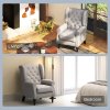 HOMCOM Retro Accent Chair, Linen Wingback Armchair with Wood Frame Button Tufted Design for Living Room Bedroom, Grey