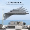 Outsunny 3(m) Garden Cantilever Parasol with Solar LED Lights, Overhanging Patio Umbrella with Cross Base, 360 Rotation, Crank Handle and Tilt, 8-Rib Outdoor Hanging Sun Shade, Grey