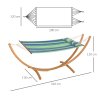 Outsunny Outdoor Hammock with Stand, Garden Hammock with Triple-Head Eucalyptus Wood Arc Frame, 1 Person Cotton Bed and Head Pillow, Freestanding Garden Swing Bed for Patio, Blue Stripe