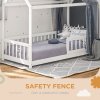 HOMCOM House-Shaped Kids Bed Frame, Solid Pine Wood Single Bed Frame with Safety Fence for Kids Boys and Girls, White