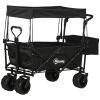 Outsunny 120L Festival Trolley on Wheels, Folding Camping Trolley Cart with Removable Canopy, All-Terrain Wheels, Adjustable Handle and Side Pockets for Garden Beach Fishing Shopping, Black