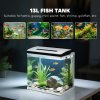 PawHut Aquarium, 13L Glass Fish Tank with Filter, LED Lighting, Water Pump, for Bettas, Guppies, Mini Parrot Fishes, Shrimp, Goldfish, 29 x 20 x 30.5cm
