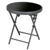 Outsunny ??45cm Garden Side Table, Outdoor Round Folding Patio Table with Imitation Marble Glass Top, Small Coffee Table, Black