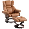 HOMCOM 360° Swivel Recliner Chair with Footstool, PU Leather Manual Recliner Armchair with Footstool, Solid Wood Base, Upholstered Reclining Chair for Living Room, Bedroom, Office, Brown
