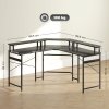 HOMCOM L Shaped Desk with Power Outlets and LED Lights, Corner Computer Desk with Monitor Stand, Gaming Desk for Home Office, Black