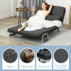 HOMCOM 2 Seater Sofa Bed, Click Clack Convertible Bed Settee, Modern Velvet Feel Fabric Sofa with 2 Cushions for Living Room, Bedroom, Guest Room, Charcoal Grey