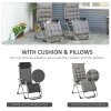 Outsunny 2 Piece Reclining Zero Gravity Chair Metal Frame Folding Garden Sun Lounger with Cushion Headrest, Dark Grey