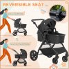 HOMCOM Baby Stroller Pushchair 2 in 1 Lightweight Travel Pram Buggy Foldable with Reversible Seat, Fully Reclining Backrest, from 0 to 3 Years, 0 to15kg, Black