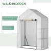 Outsunny Walk In Greenhouse with 2 Tier Shelf, Portable Gardening Plant Grow House Tomato Greenhouse with Roll up Zip Panel Door, Reinforced PE Cover, 143 x 73 x 195cm, Green