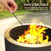 Outsunny Outdoor Round Fire Pit with Lid, Wood Burning Firepit with Fire Poker and Floor Mat for Patio Bonfire BBQ Camping, Black
