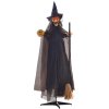 HOMCOM 190cm Witch with Broomstick Outdoor Halloween Decoration, Halloween Animatronic with Sound Activated, Light Up Eyes, Sound Effects, Animated Prop for Haunted House