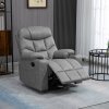 HOMCOM Recliner Armchair, Swivel PU Leather Manual Reclining Chair with Adjustable Leg Rest, Drink Holders, Side Pockets, Rocker Chair for Home Living Room, Light Grey
