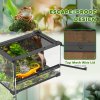PawHut Reptile Glass Terrarium, Reptile Vivarium with Stone Background, Front Ventilation, Escape-Proof Knob Lock, Glass Enclosure for Lizards, Horned Frogs, Snakes, 30 x 20 x 20 cm, Black