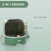 PawHut Cat Litter Box, 2 in 1 Hooded Cat litter Tray Cat House with Scoop, Drawer Pans, Openable Cover, Green