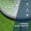 Outsunny 106.5cm Square Garden Table with Tempered Glass Top, Outdoor Patio Dining Table with Parasol Hole, Steel Frame for Garden, Lawn, Patio, Black