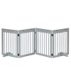 PawHut Freestanding Pet Gate 4 Panel Wooden Dog Barrier Folding Safety Fence with Support Feet up to 204cm Long 61cm Tall for Doorway Stairs Light Grey