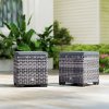 Outsunny Set of 2 Rattan Storage Ottoman, Outdoor Footstool with Removable Cushions, Garden Storage Seat for Balcony, Porch, Living Room, Dark Grey