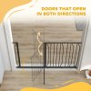 PawHut Dog Gate Wide Stair Gate w/ Door Pressure Fit Pets Barrier for Doorway, Hallway, 76H x 75-145W cm - Black