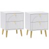 HOMCOM Bedside Table Set of 2, Modern Bedside Cabinets with 2 Drawers and Steel Legs, Side Tables for Living Room, Bedroom, 40 x 35 x 50 cm, White